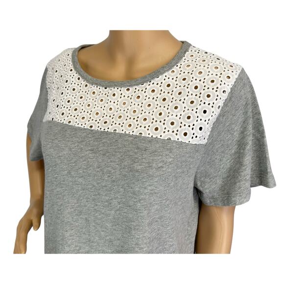 2/$15 J. Crew Eyelet Yoke Cotton Top Gray White Short Sleeve AO921 Size XL - Picture 6 of 8